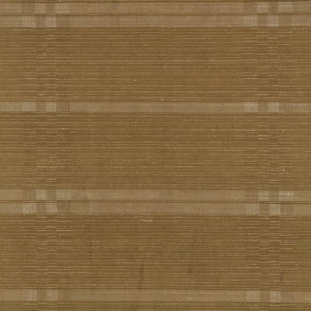 Warm cumin-brown wallcovering with fine horizontal striations and broad woven-look bands