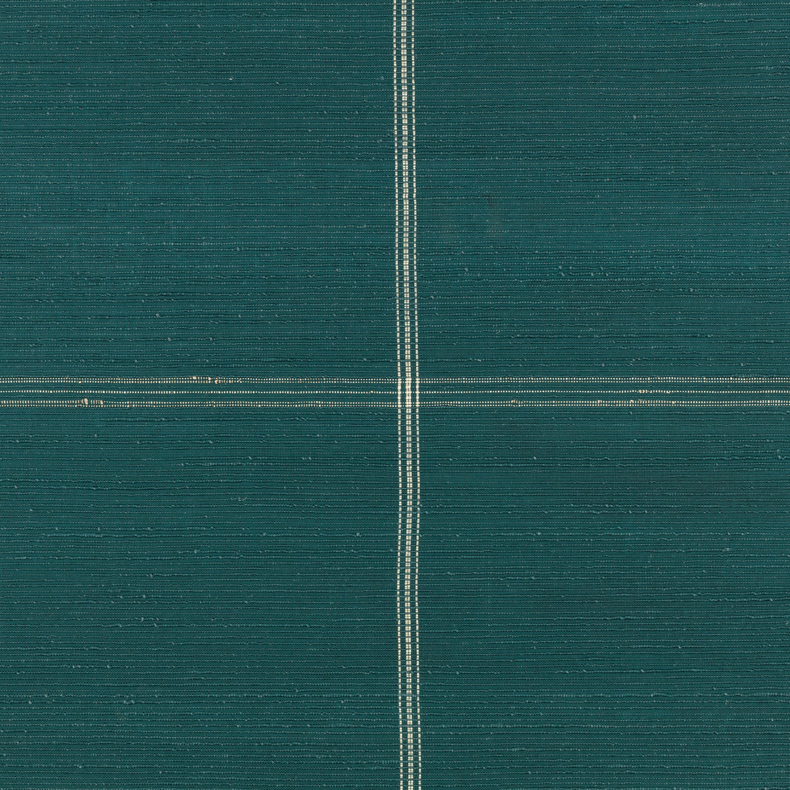 Deep peacock teal wallpaper with fine texture and intersecting cream grid lines