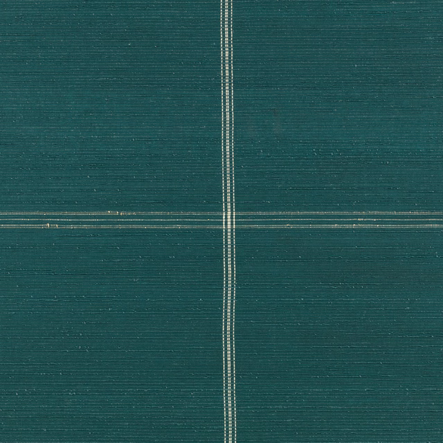 Deep peacock teal wallpaper with fine texture and intersecting cream grid lines