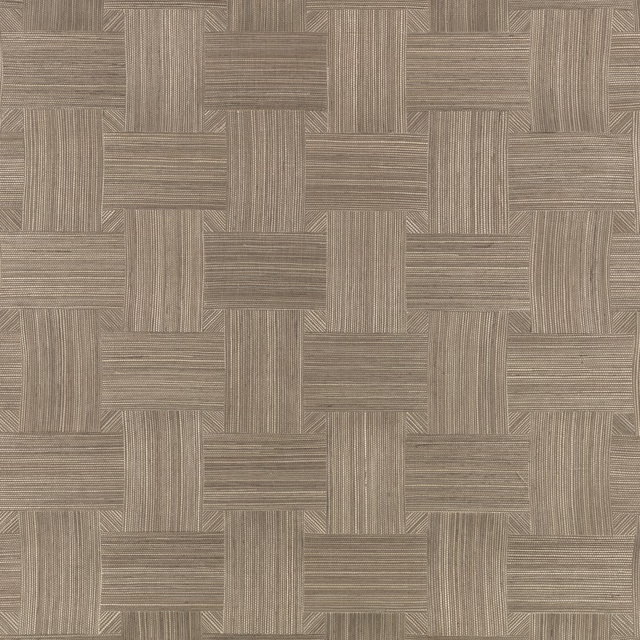 Muted taupe-grey wallpaper with interlocking blocks and fine directional striations