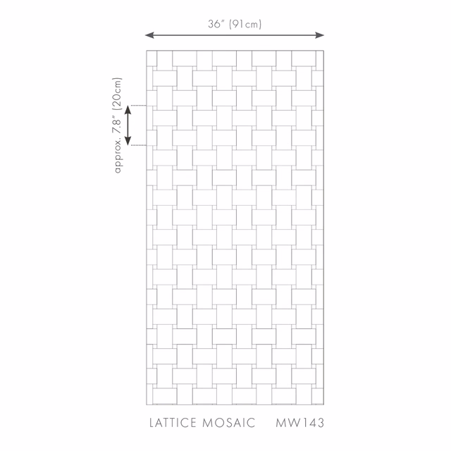 Pale silver-grey wallcovering with repeating interlocking rectangular lattice pattern