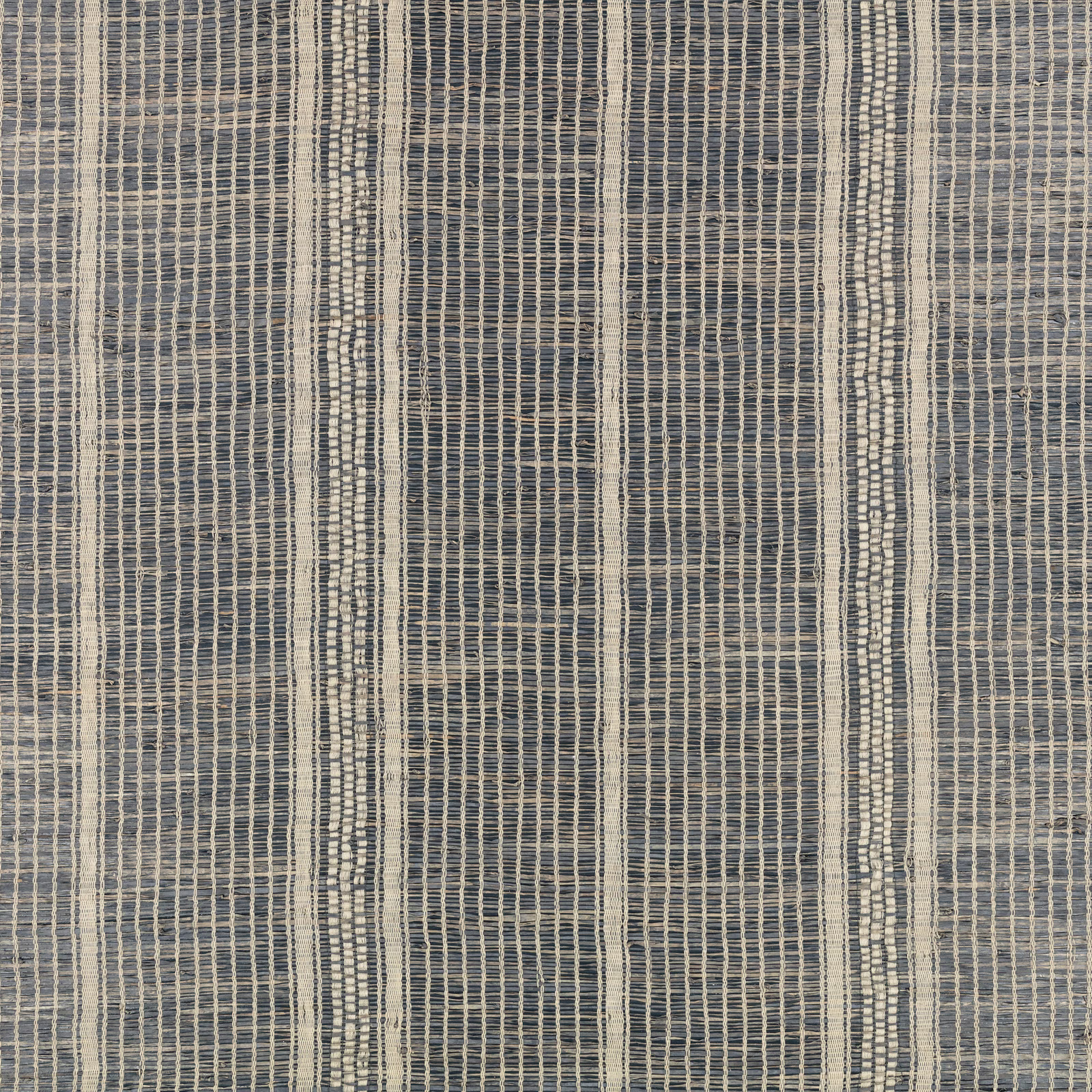 Muted indigo wallcovering with irregular ivory-grey vertical striations and fine horizontal flecks