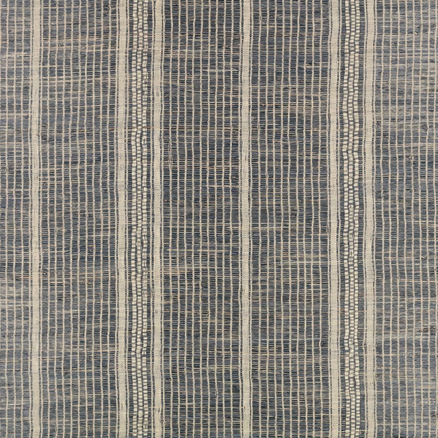 Muted indigo wallcovering with irregular ivory-grey vertical striations and fine horizontal flecks
