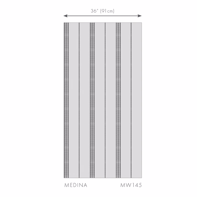 Pale natural wallpaper with alternating fine grey vertical stripes and textured bands