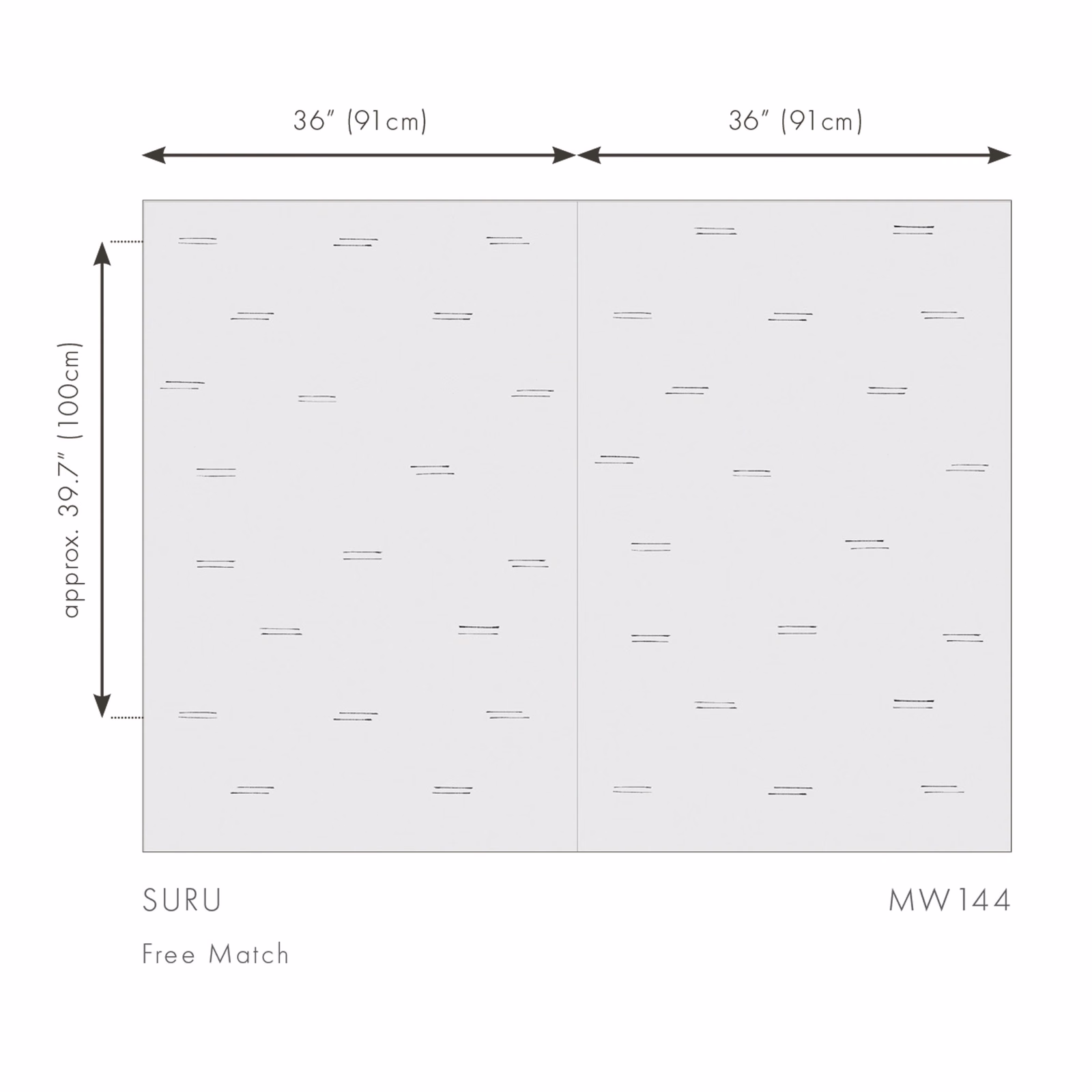 Pale alabaster wallpaper with sparse fine horizontal dash marks in a two-panel layout