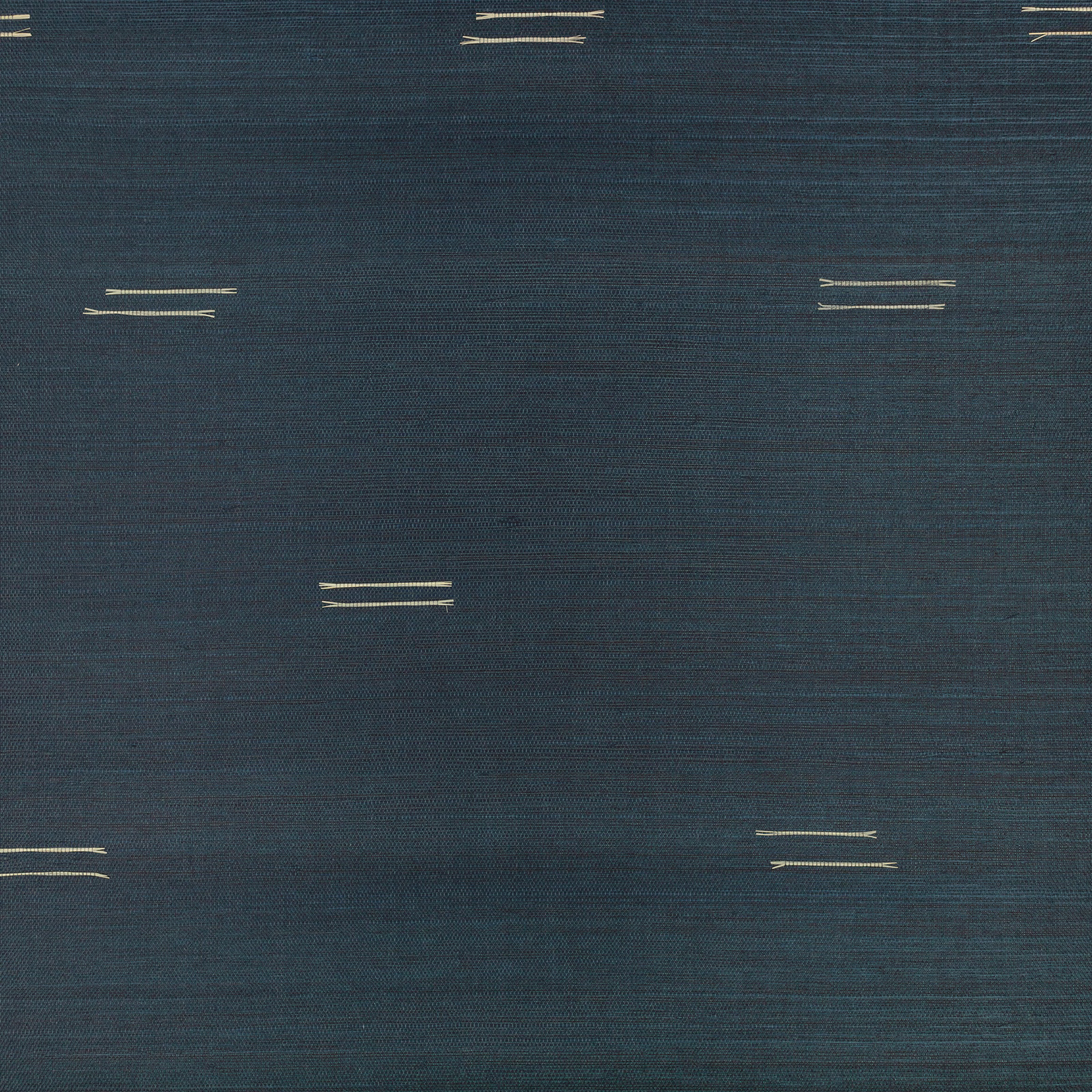 Deep ocean blue-teal wallcovering with fine horizontal grain and scattered ivory line pairs