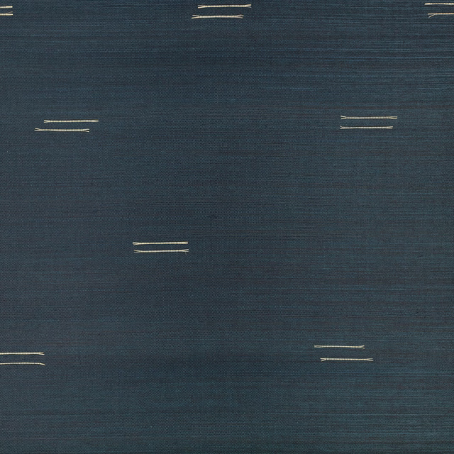 Deep ocean blue-teal wallcovering with fine horizontal grain and scattered ivory line pairs