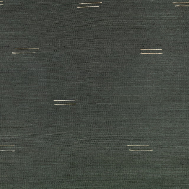 Dark blue-green charcoal wallcovering with horizontal grain and paired muted gold lines