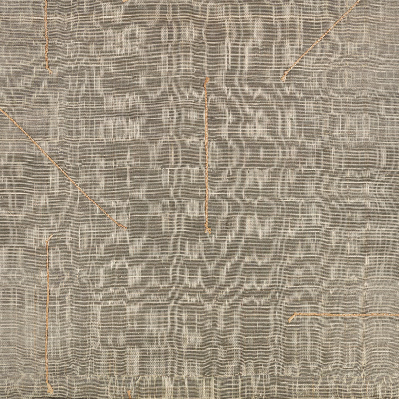 Muted taupe-grey crosshatched wallpaper with sparse angular sepia lines