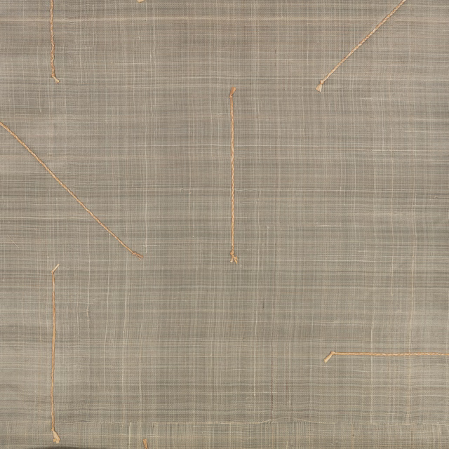 Muted taupe-grey crosshatched wallpaper with sparse angular sepia lines