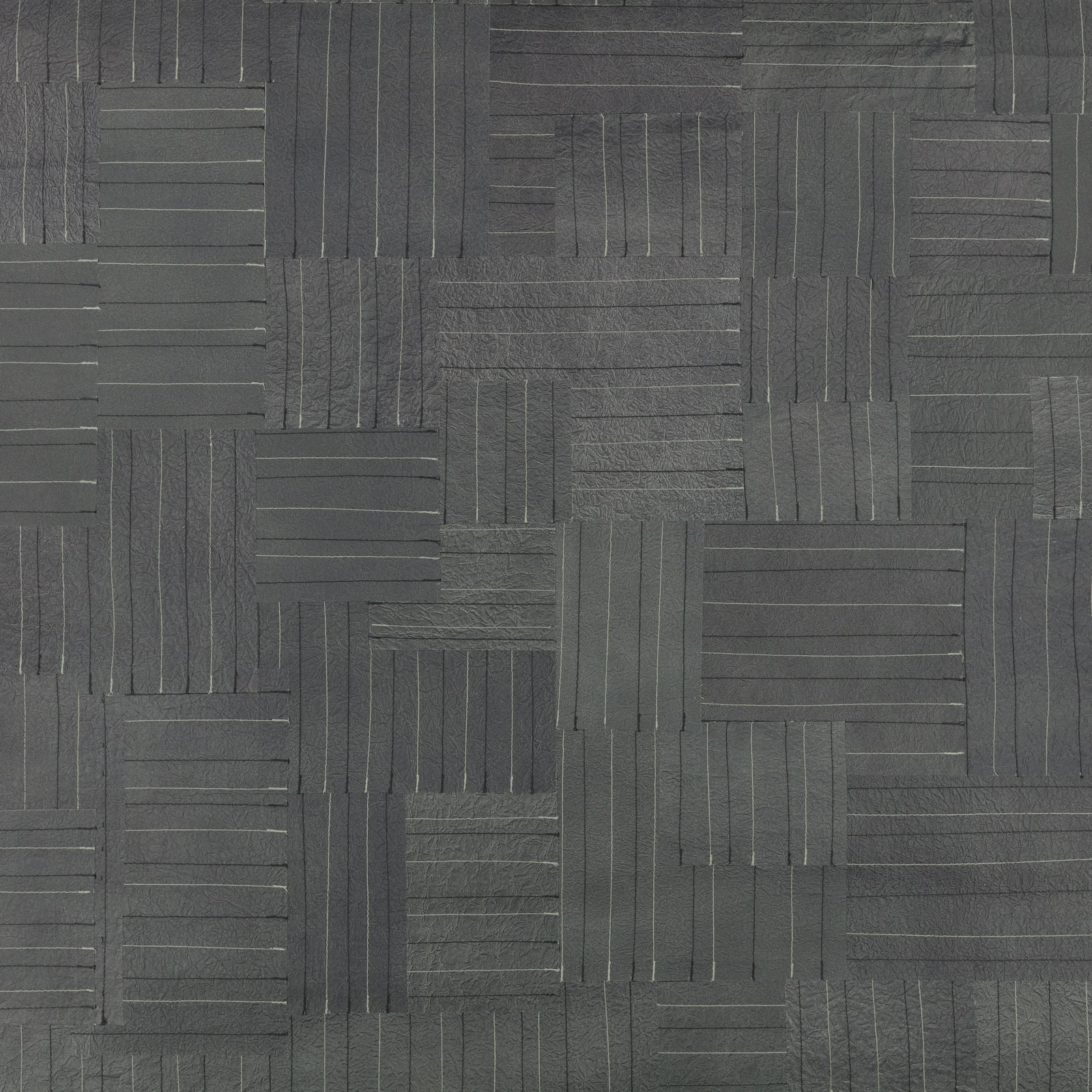 Deep charcoal-grey wallpaper with interlocking rectangles and fine vertical and horizontal lines