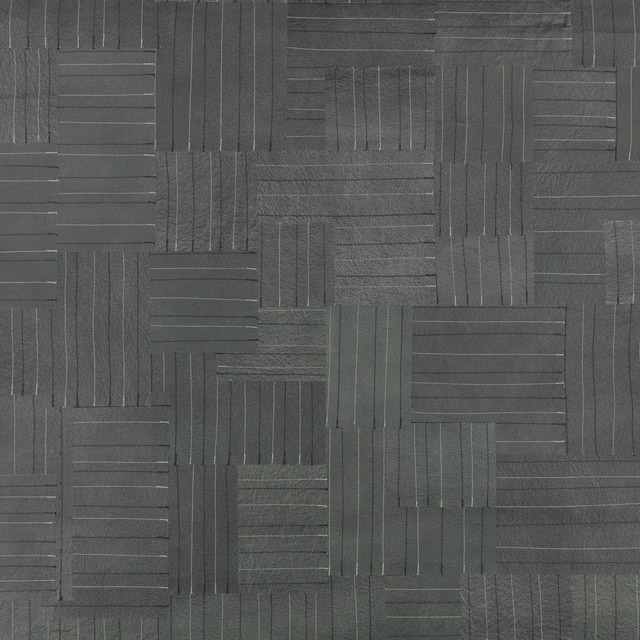 Deep charcoal-grey wallpaper with interlocking rectangles and fine vertical and horizontal lines