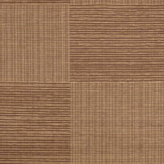 Warm clay-brown wallpaper with large panels of fine horizontal and vertical linear pattern