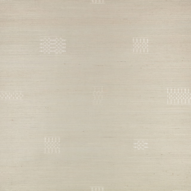 Pale celadon wallpaper with fine horizontal texture and scattered ivory geometric motifs