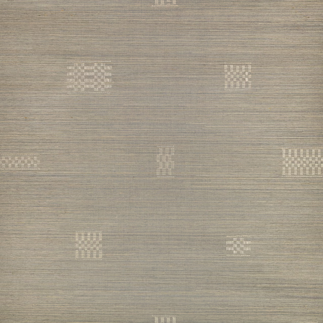 Taupe-grey wallpaper with fine horizontal striations and scattered cream geometric blocks