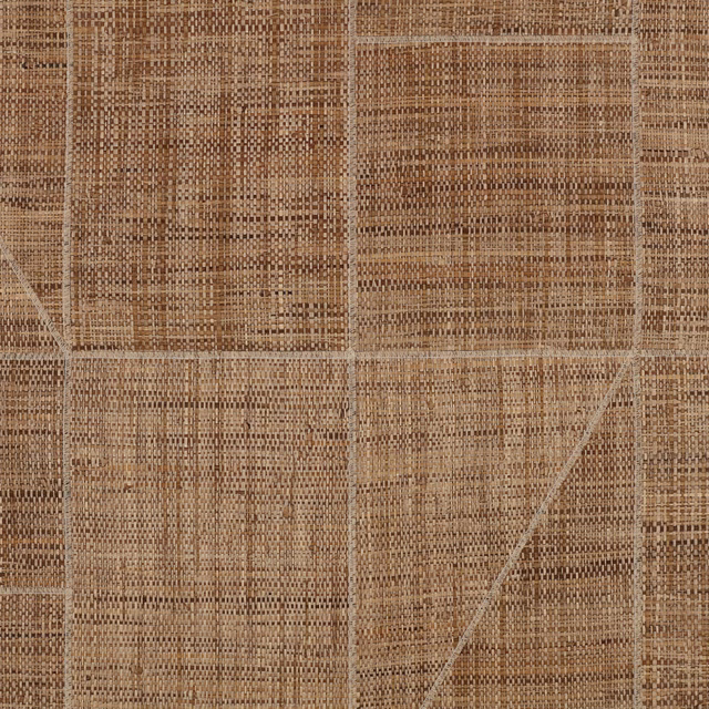 Warm harvest-brown wallpaper with fine woven crosshatching and pale rectangular grid lines
