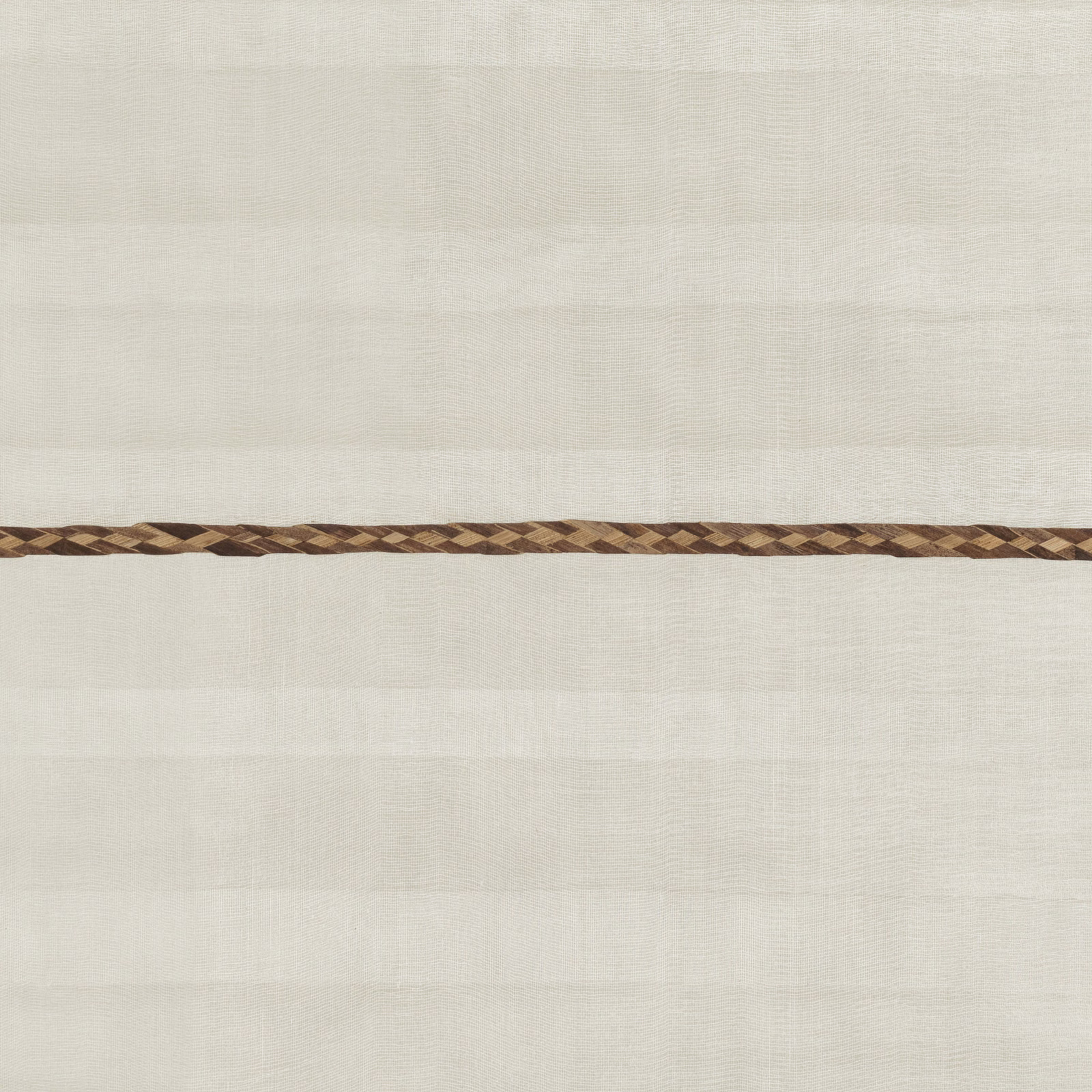 Pale almond wallpaper with a narrow brown diamond-braid border