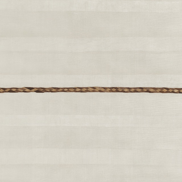 Pale almond wallpaper with a narrow brown diamond-braid border