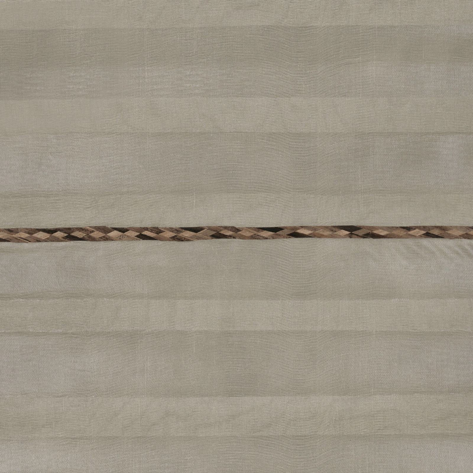 Soft greige wallpaper with a narrow brown, taupe and charcoal geometric diamond band