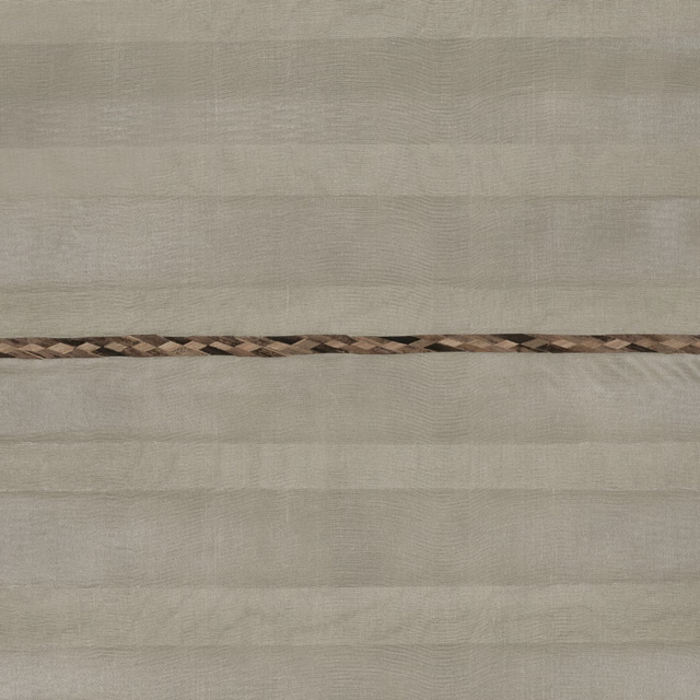 Soft greige wallpaper with a narrow brown, taupe and charcoal geometric diamond band