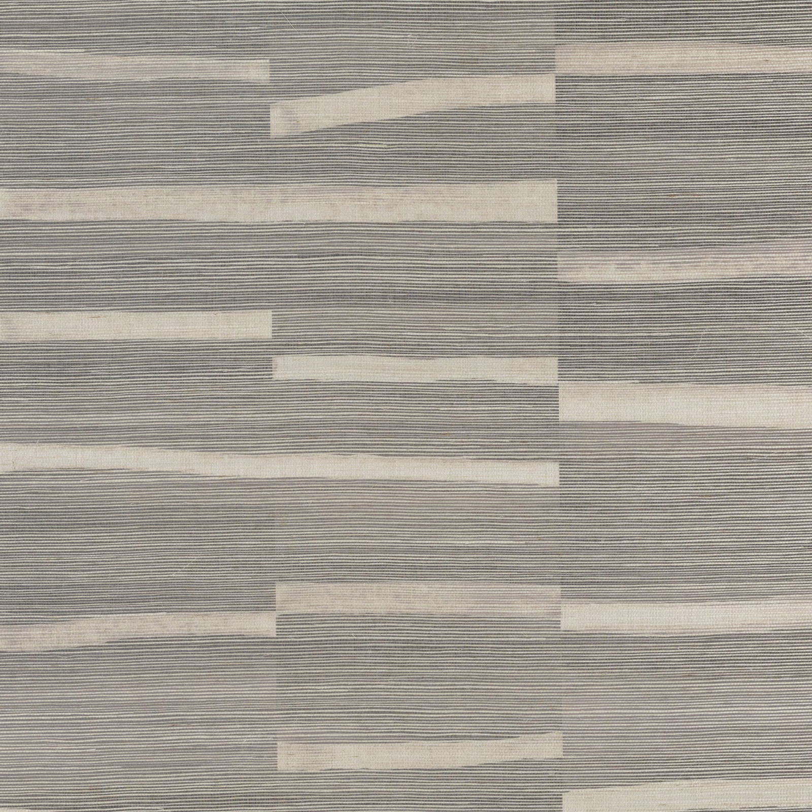 Warm taupe-grey wallpaper with fine horizontal striations and stepped ivory bands