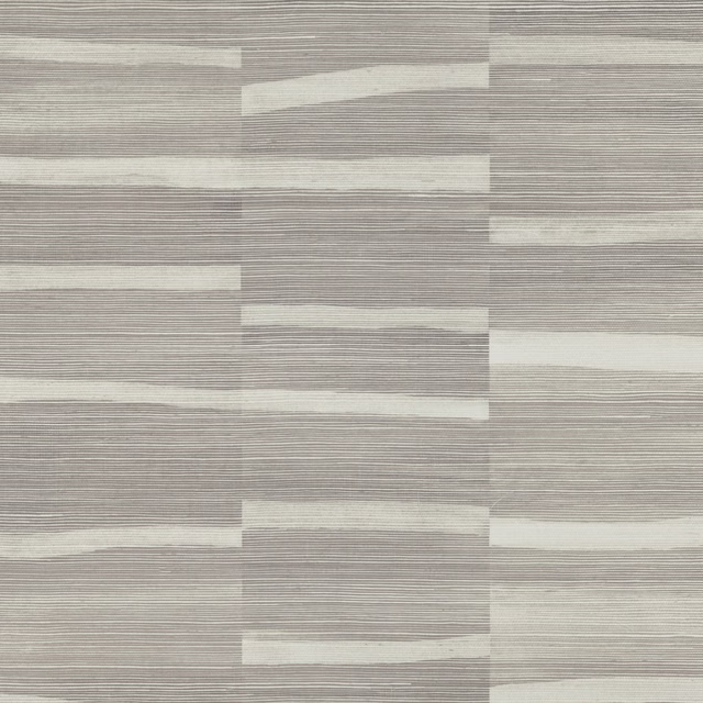 Muted greige wallpaper with fine horizontal lines and offset ivory stone blocks
