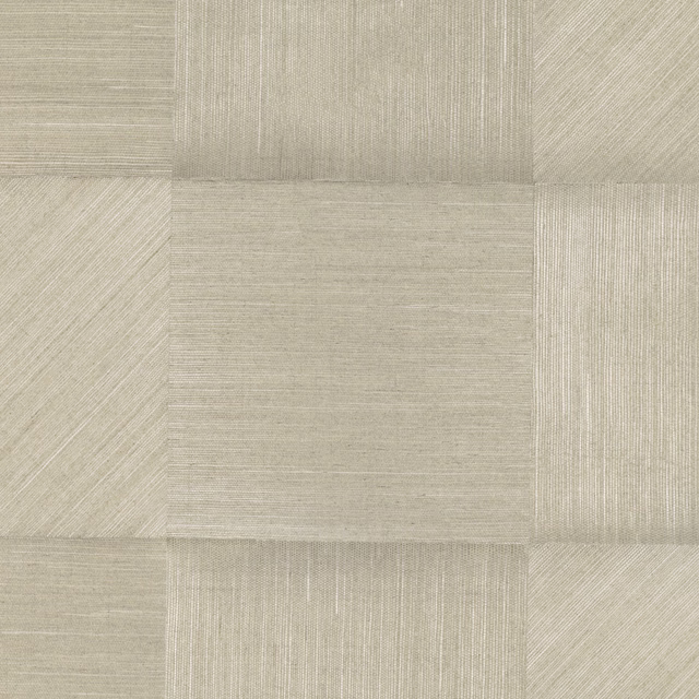 Pale parchment greige wallpaper with patchwork squares and fine directional striations
