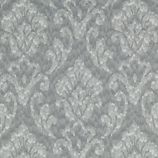 Cool ash-grey woven textile with softly pixelated botanical forms and mottled depth
