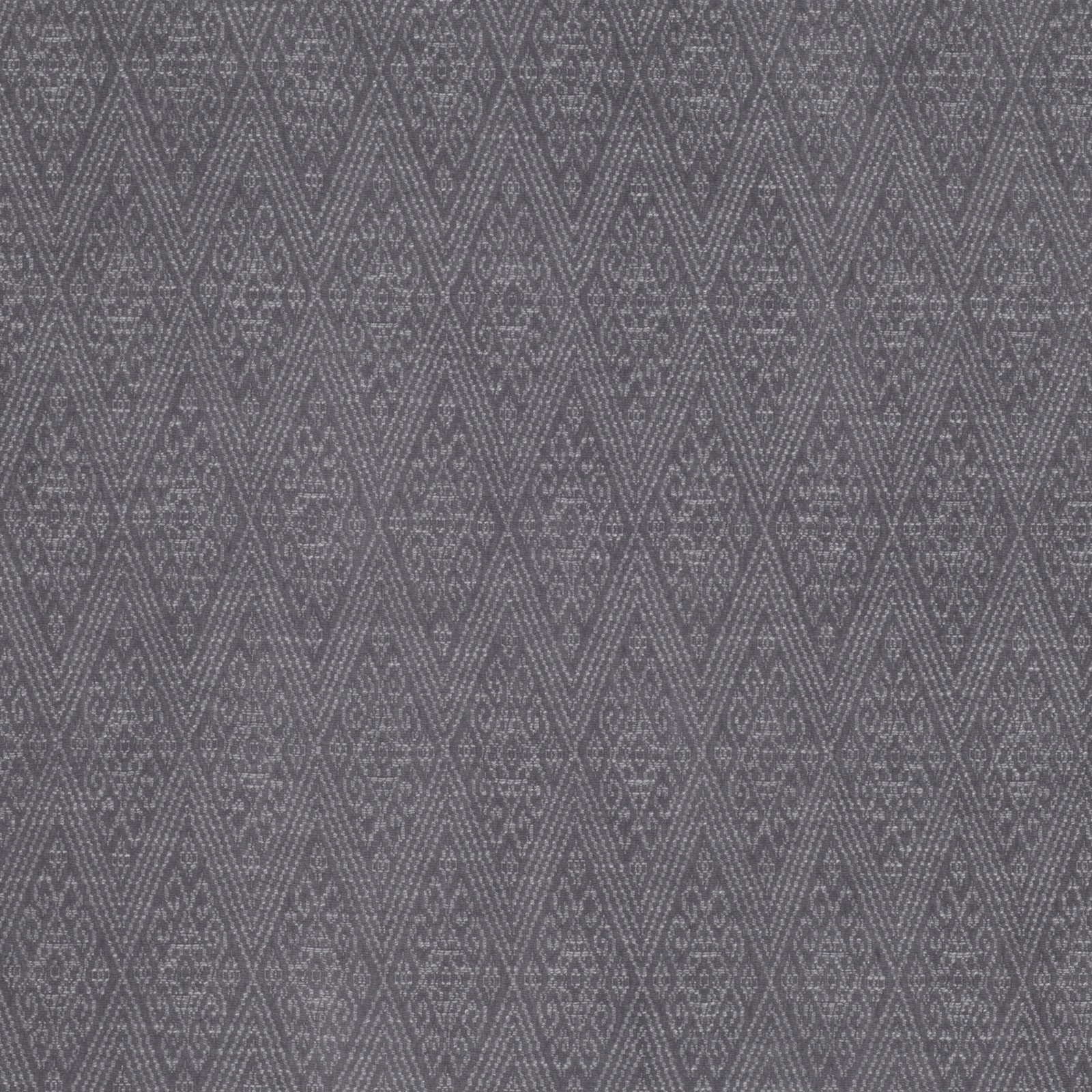 Charcoal-grey woven swatch with repeating angular diamonds and a softly textured surface