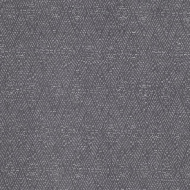 Charcoal-grey woven swatch with repeating angular diamonds and a softly textured surface