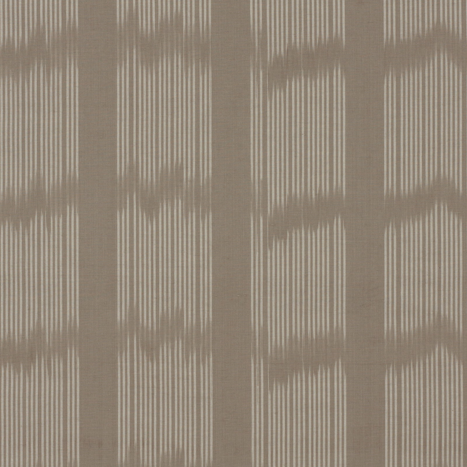 Bone-taupe woven textile with pale vertical pinstripes and blurred horizontal bands