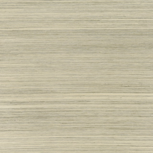 Pale calcite ivory grasscloth wallpaper with fine horizontal grey-green fibres