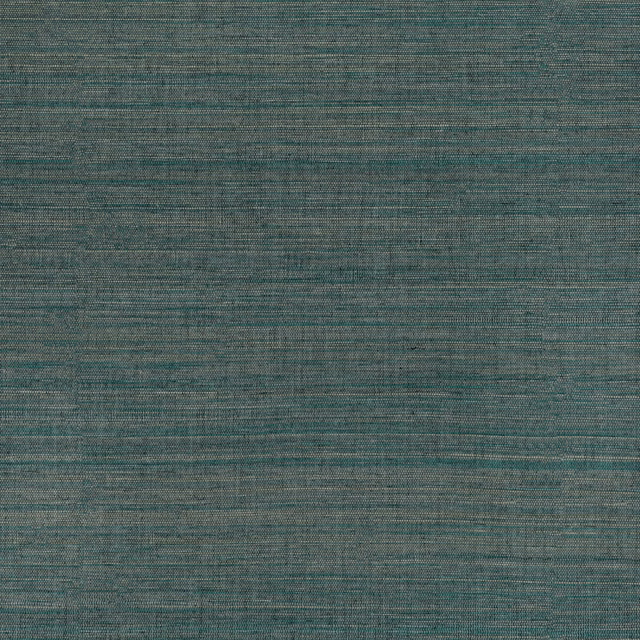 Muted teal blue-green grasscloth wallpaper with fine horizontal woven striations