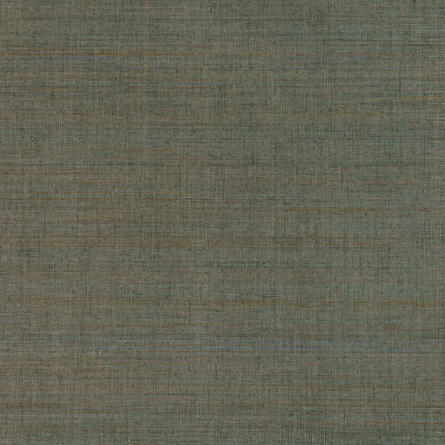 Muted olive-grey grasscloth wallpaper with fine crosshatching and warm brown threads