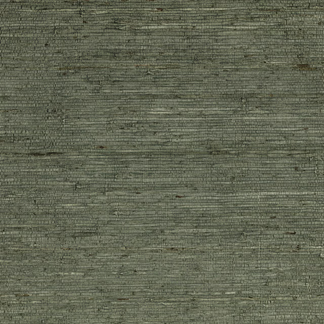 Muted olive-grey wallpaper with fine horizontal grasscloth texture and mottled tonal variation