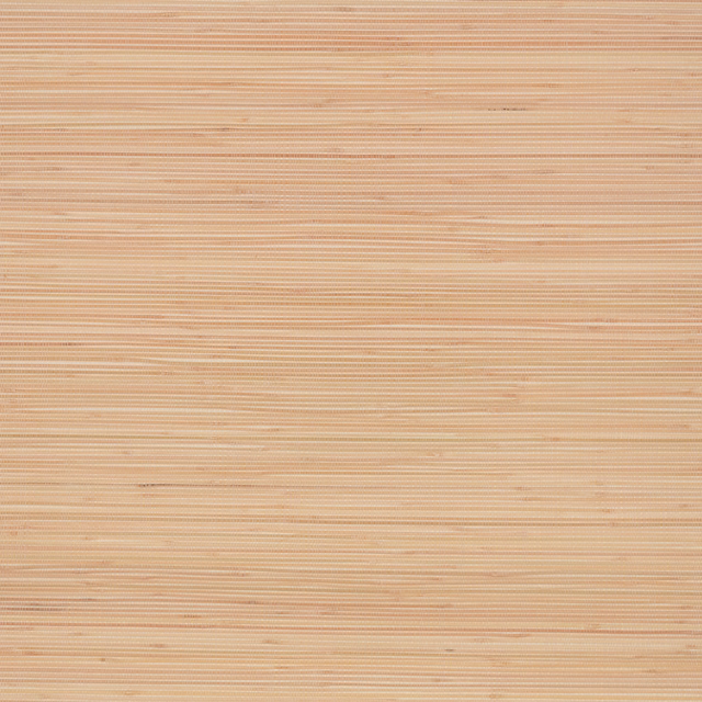 Warm straw-beige grasscloth wallpaper with fine horizontal peach and honey striations