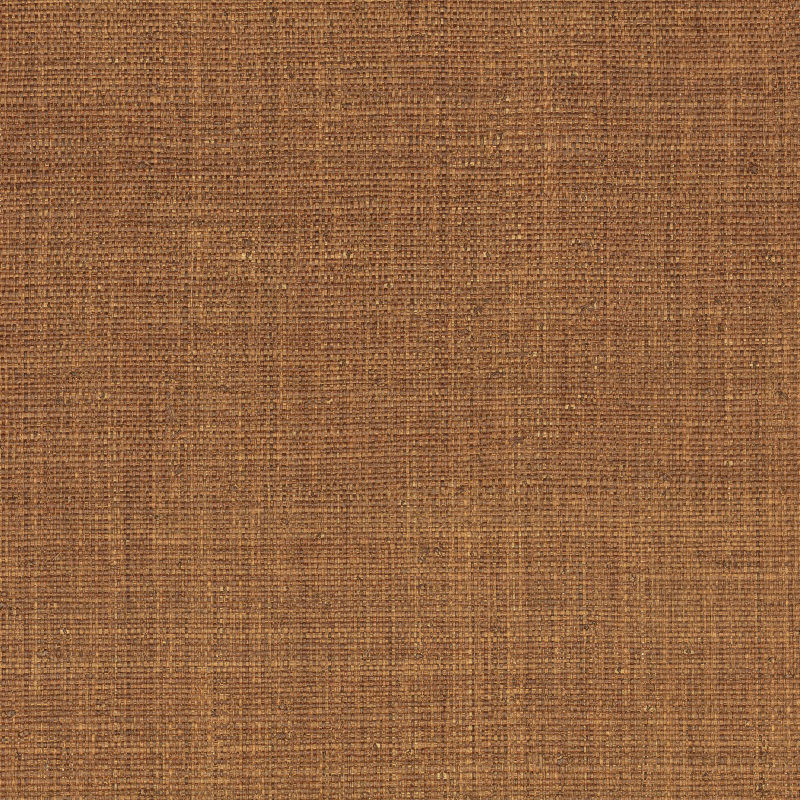 Warm pimento-brown grasscloth wallpaper with fine crosshatched fibres and subtle tonal bands