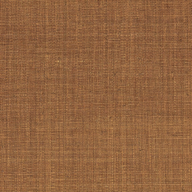 Warm pimento-brown grasscloth wallpaper with fine crosshatched fibres and subtle tonal bands