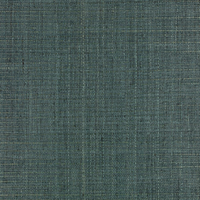 Close view of dark teal wallpaper with an irregular woven grasscloth texture