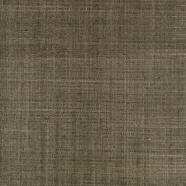 Muted olive-brown wallpaper with fine irregular woven grasscloth texture and tonal bands