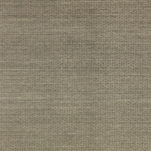 Muted chestnut-brown wallpaper with fine horizontal grasscloth lines and subtle geometric lattice