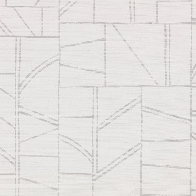 Chalk white wallpaper with fine grey geometric blocks and horizontal striation