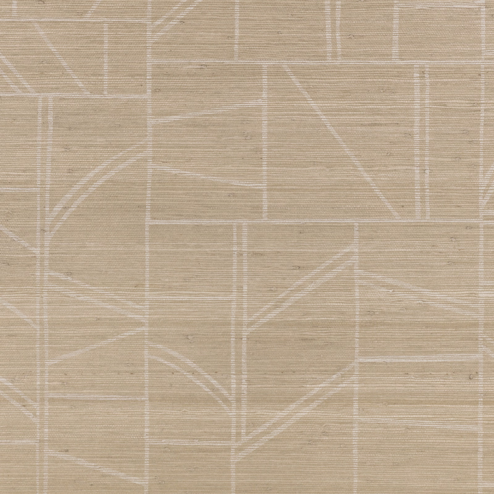 Warm parchment-beige wallpaper with fine horizontal grain and pale geometric linework