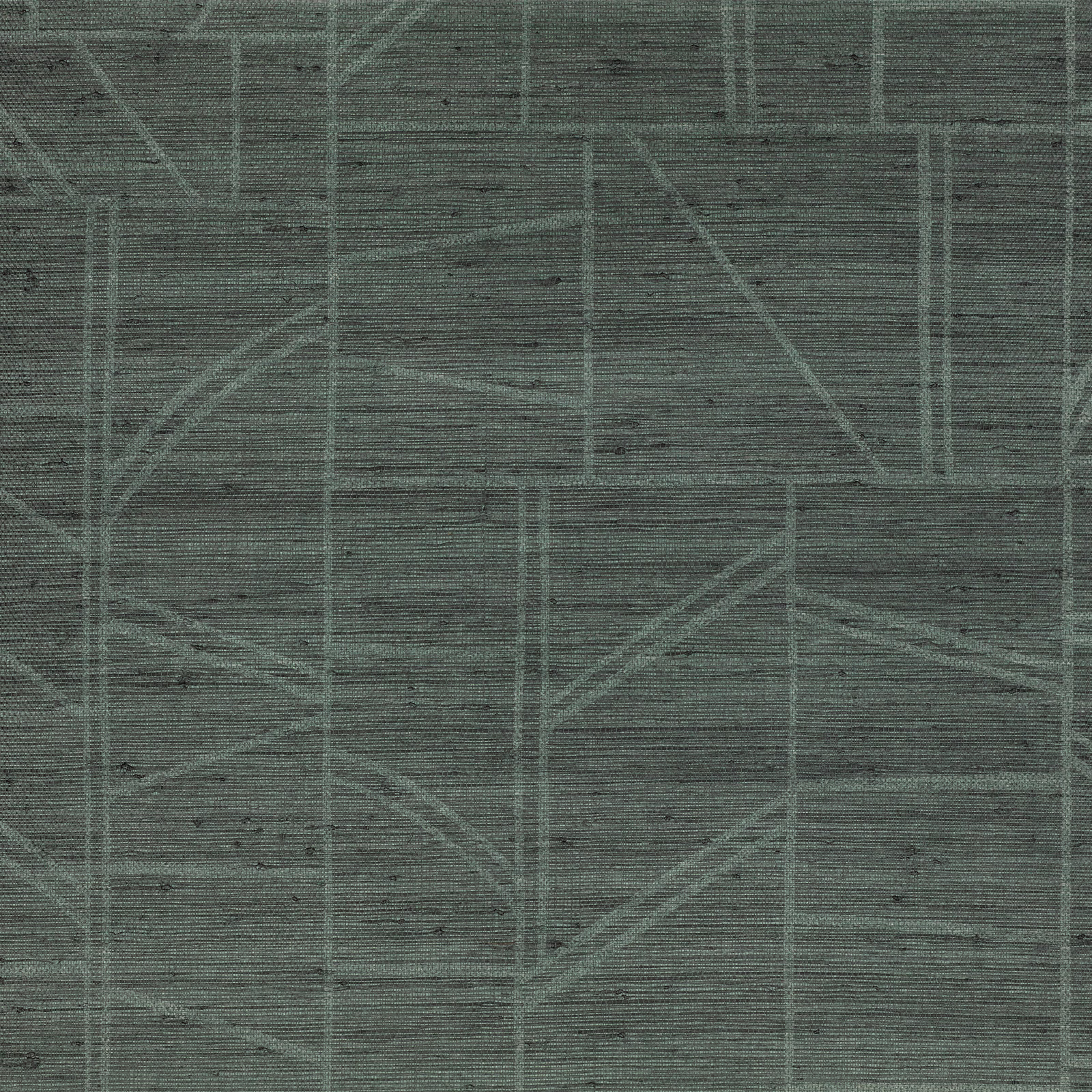 Cool blue-green grey wallpaper with fine grasscloth texture and pale geometric lines