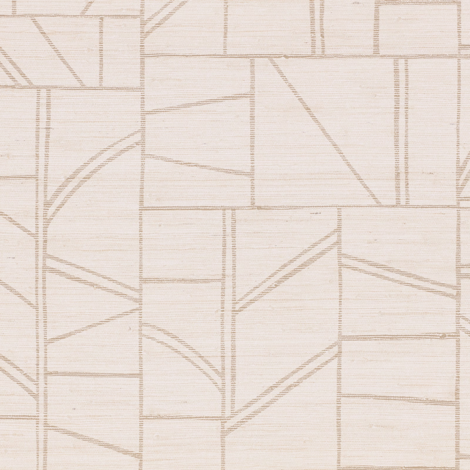 Warm ivory wallpaper with taupe geometric blocks and fine horizontal striations