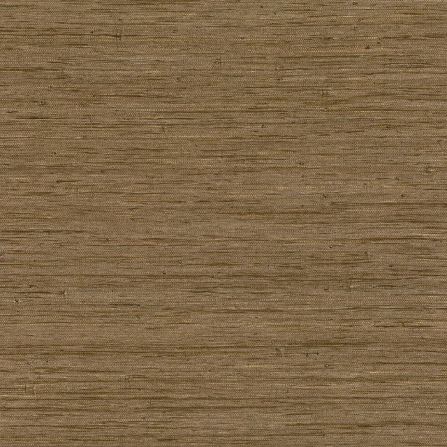 Warm ochre-brown grasscloth wallpaper with subtle, irregular horizontal woven lines