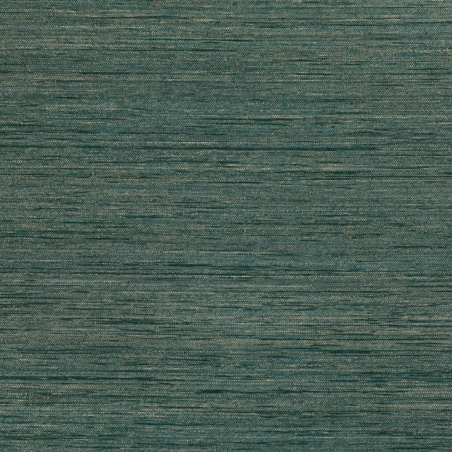 Muted teal grasscloth wallpaper with fine, irregular horizontal woven striations