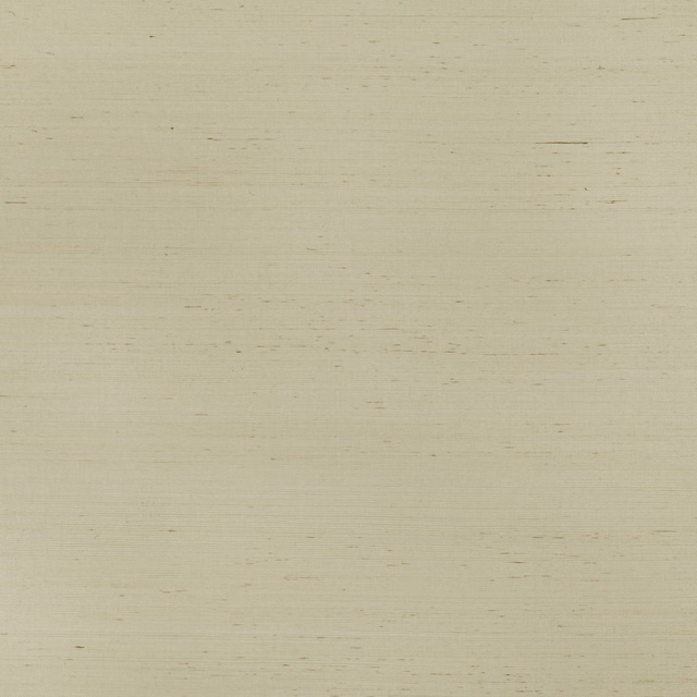 Pale shell beige wallpaper with fine horizontal grasscloth striations and subtle dark flecks