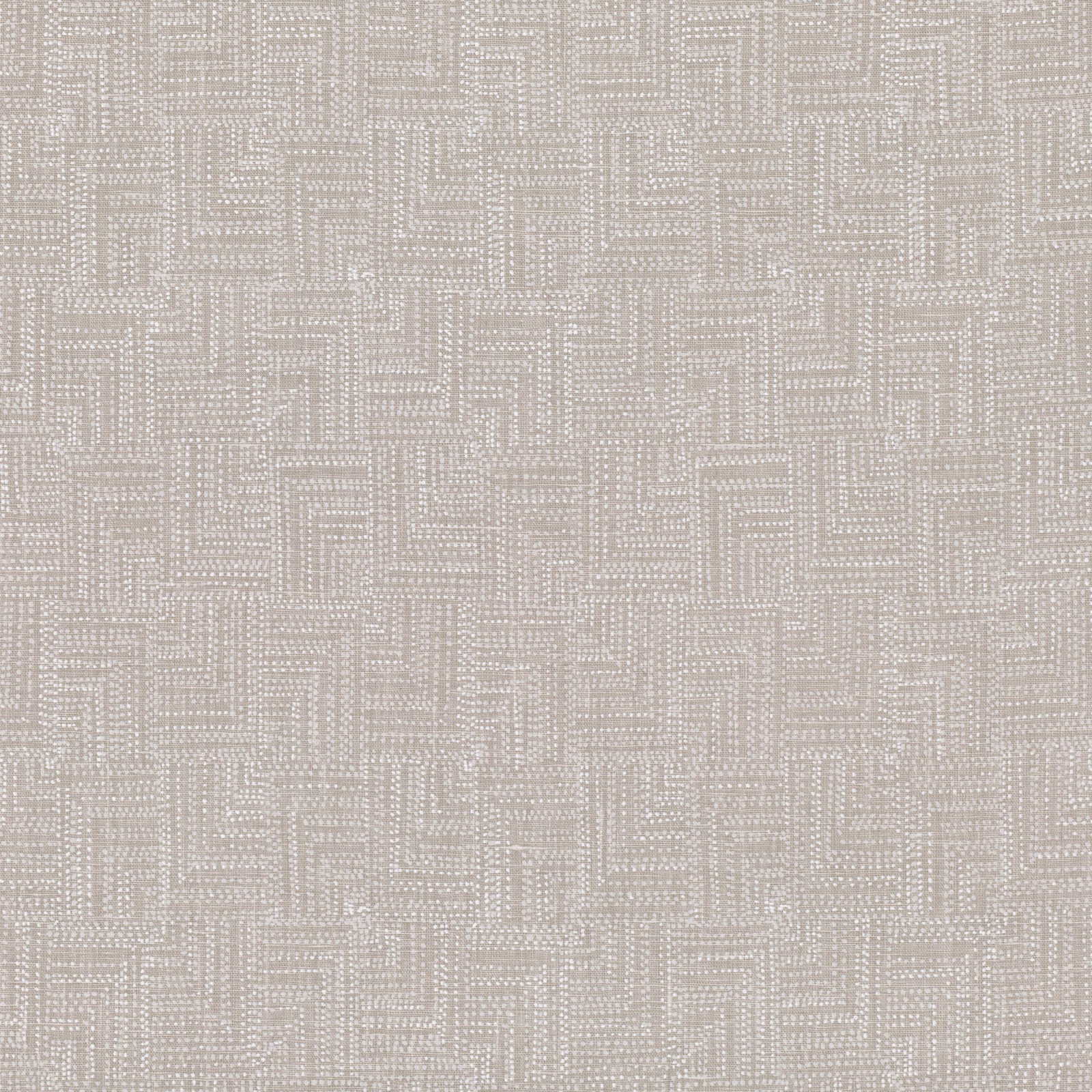 Pale greige textile with a small cream maze motif and softly woven texture