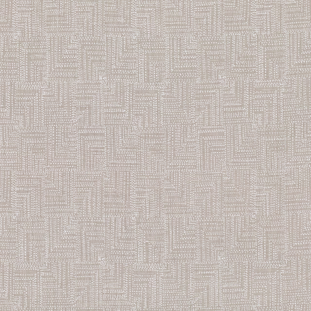 Pale greige textile with a small cream maze motif and softly woven texture